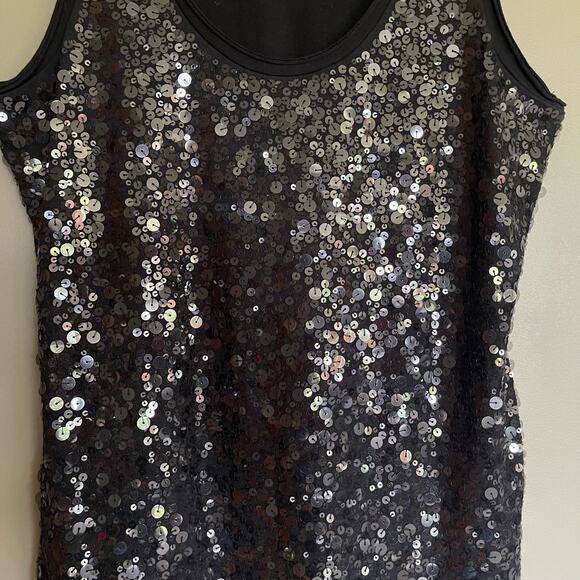 Garnet Hill Sequined Knit Tank Top Black Sz Small Sparkly Embellished Sleeveless - Picture 7 of 13